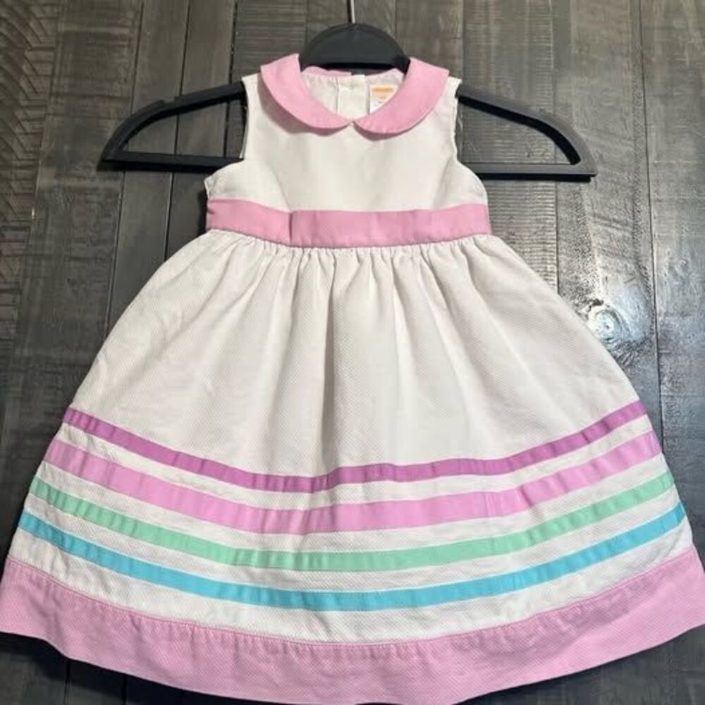 Gymboree White Dress with Pink Collar and Pastel Stripe Trim